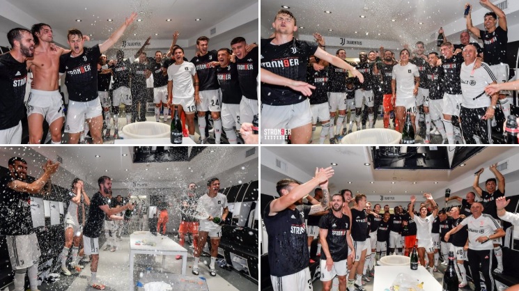 Sărbătoare totală în vestiar după titlul istoric câștigat de Juventus! Sarri și Ronaldo nu au scăpat de baia de șampanie