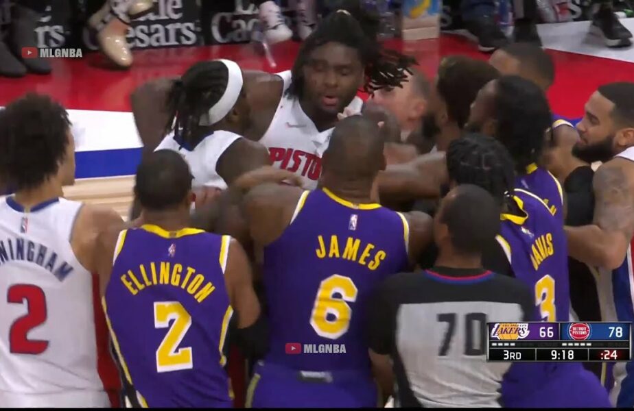 Aşa ceva nu s-a mai văzut în NBA! LeBron James l-a umplut de sânge pe Isaiah Stewart. Imagini uluitoare din timpul meciului Detroit Pistons – Los Angeles Lakers