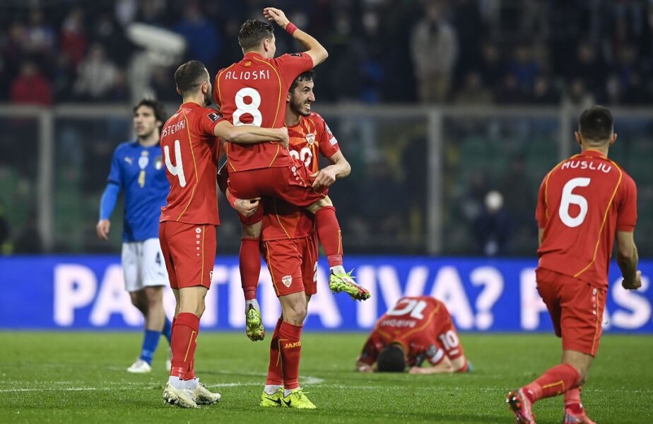 Jucătorii Macedoniei de Nord, în victoria cu Italia din barajul pentru CM 2022