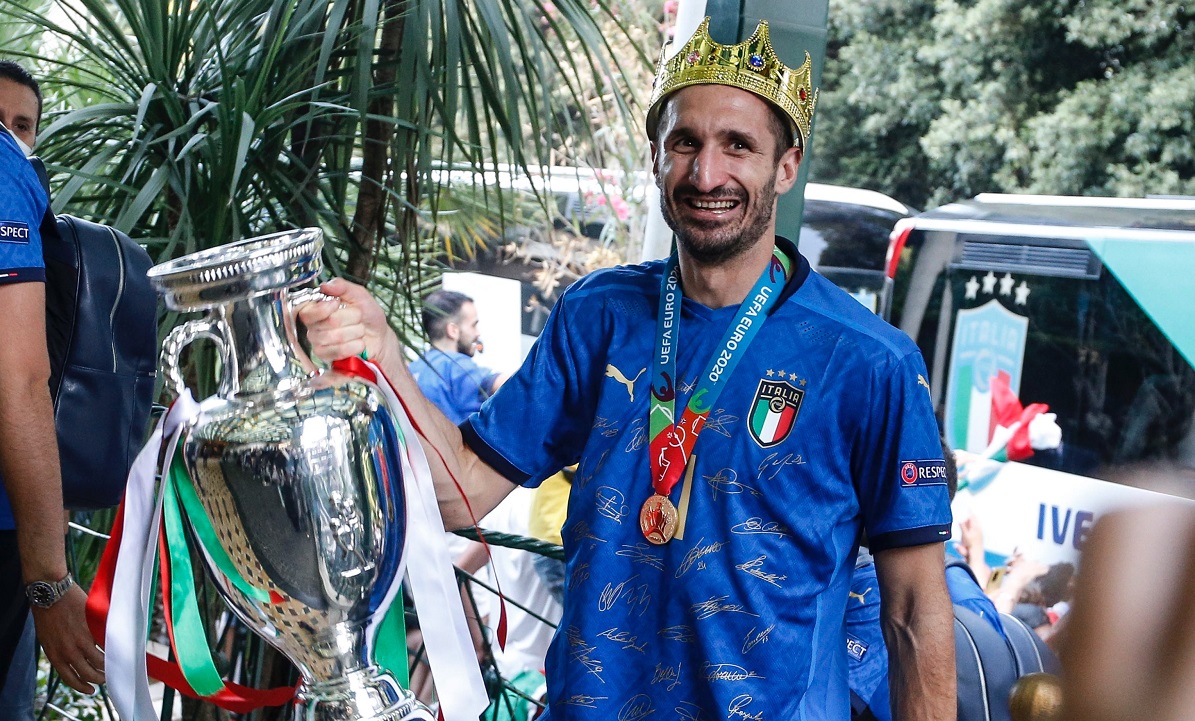 Giorgio Chiellini se bucură după ce Italia a câştigat EURO 2020