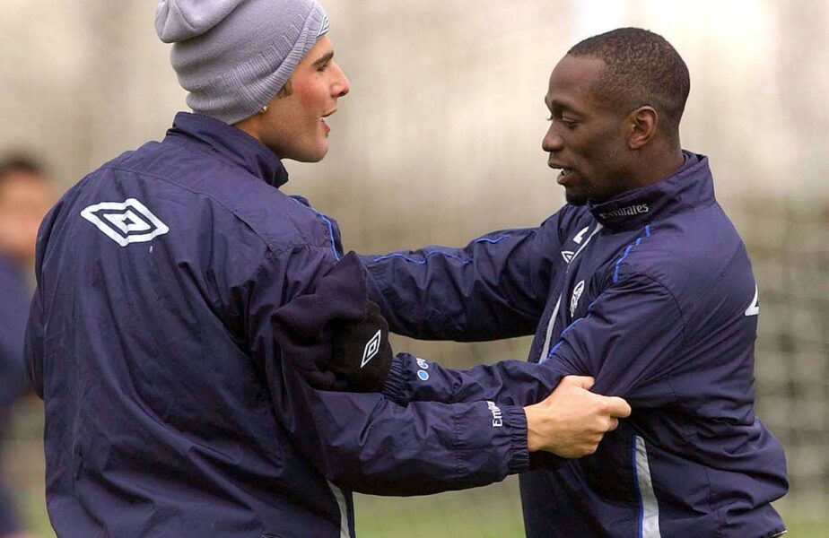 Adrian Mutu şi Claude Makelele, în timpul unui antrenament la Chelsea