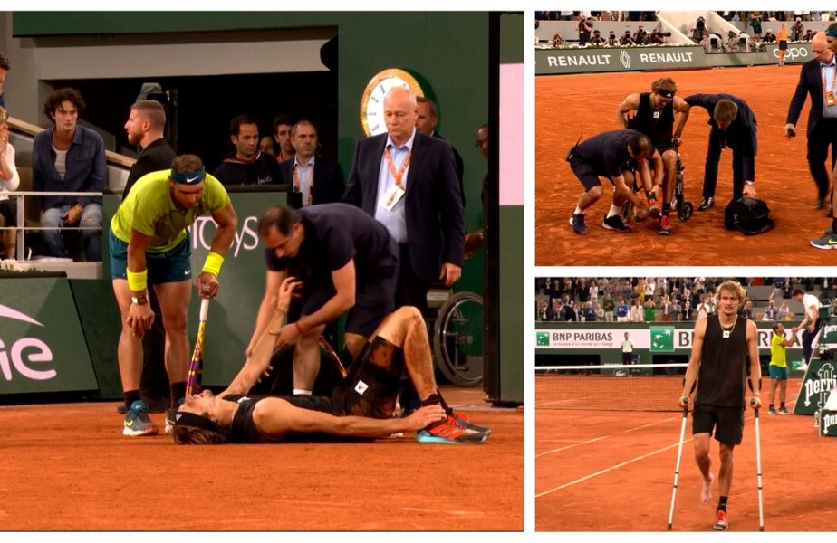 Alexander Zverev, scos de pe teren în scaun cu rotile, în meciul cu Rafael Nadal de la Roland Garros 2022! VIDEO
