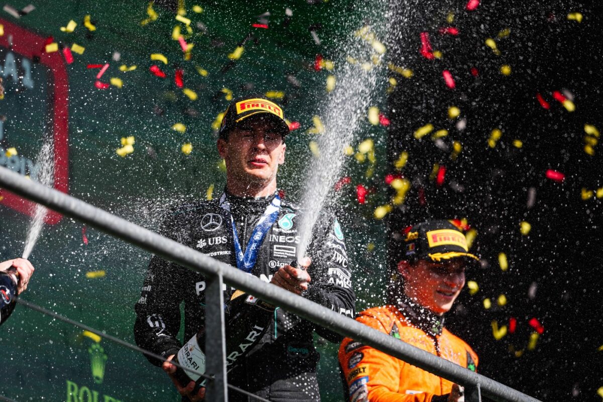 George Russell s-a bucurat ca un copil după victoria uriaşă din Marele Premiu al Belgiei! Imagini fabuloase cu pilotul Mercedes