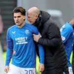 Ianis Hagi şi Philippe Clement, după golul marcat de român în Rangers - Celtic