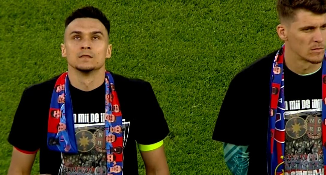 Jucătorii FCSB-ului au intrat pe teren, la meciul cu U Cluj, cu tricouri de campioni!