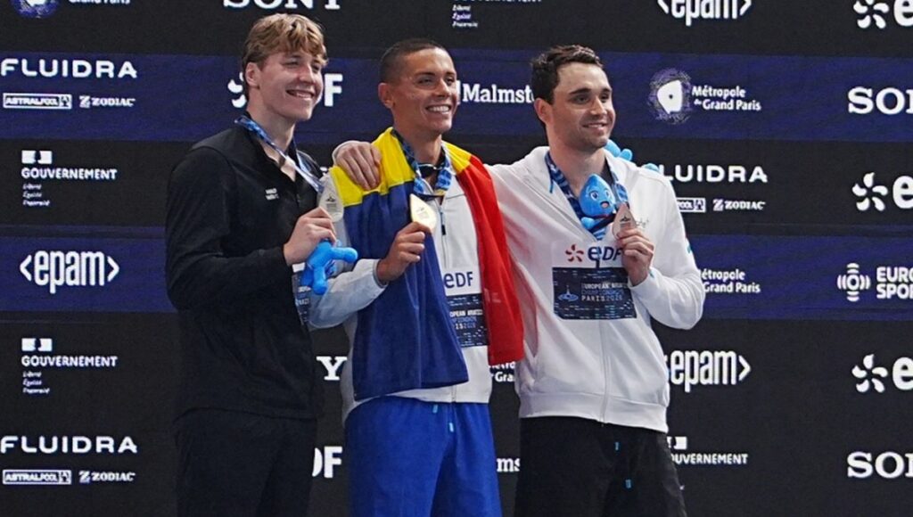 David Popovici pe podium la Europene